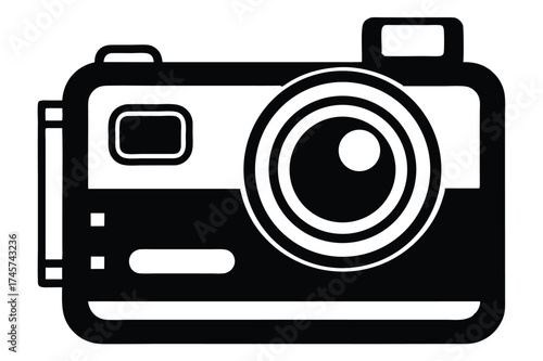 Black and White Camera Icon Featuring Lens Detail and Rounded Rectangle Designs