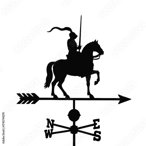Silhouette of knight on horseback as a weather vane decoration  
