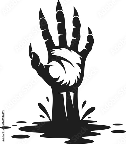 Zombie hand emerging from ground spooky design element on transparent background silhouette