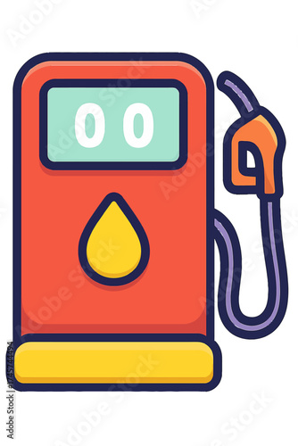 Modern red gas pump icon with clear digital '00' display and vibrant yellow fuel droplet. Symbolizing gasoline, petrol, and vehicle energy, this stylized flat design is perfect for digital platforms,