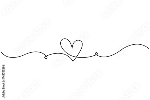 One line art drawing of heart. Love sign in continuous one line art drawing. Minimalistic modern line art vector illustration