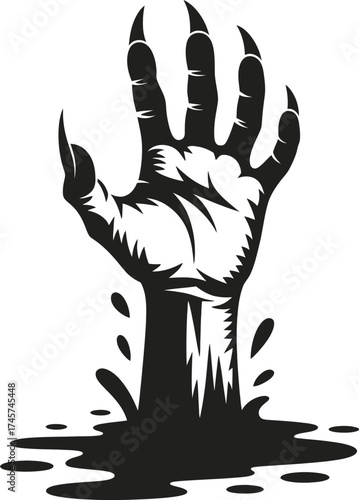 A spooky zombie hand emerging from the ground on transparent background silhouette