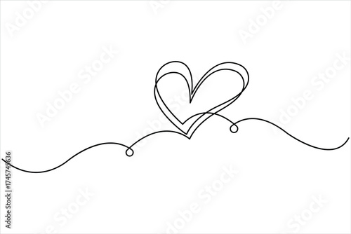 One line art drawing of heart. Love sign in continuous one line art drawing. Minimalistic modern line art vector illustration