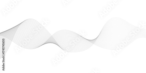 Geometric grey vector waves on white background. Editable stroke, Abstract background wave line elegant white striped diagonal line technology concept web texture.