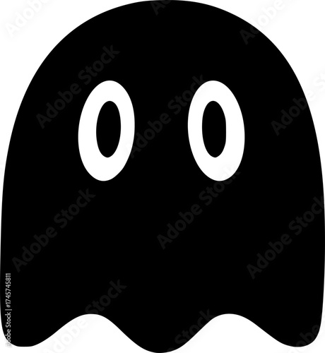 a black ghost on a white background, simple, cute, spooky, Halloween