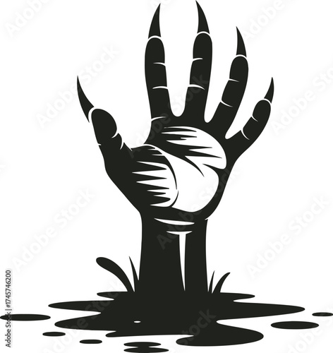 A dark clawed hand holding a ball perfect for design on transparent background silhouette