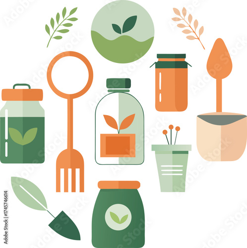 Vector set of gardening tools on transparent background