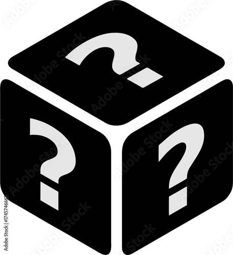 Mystery Cube with Question Marks Symbol