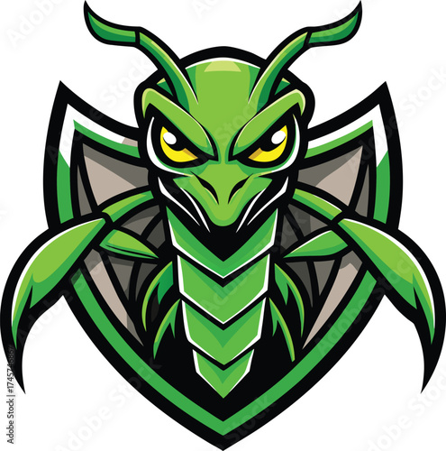 Aggressive Green Praying Mantis Mascot Logo insect