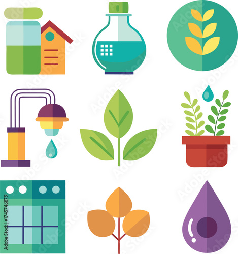 vector set of ecology icons on transparent background
