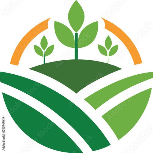 Agricultural Landscape Logo with Growing Plants Keywords: agriculture, farming, landscape, logo