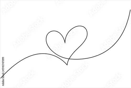 One line art drawing of heart. Love sign in continuous one line art drawing. Minimalistic modern line art vector illustration