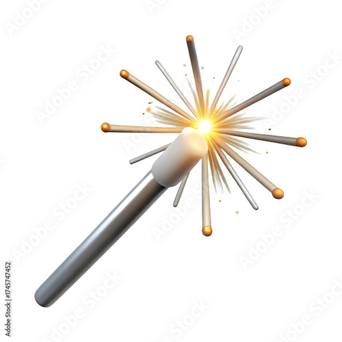 3d sparkler isolated on transparent background