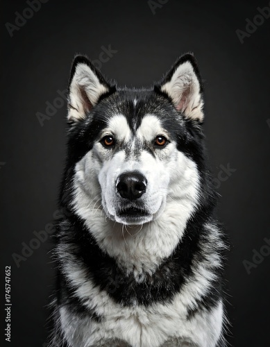 Portrait of a stunning black and white husky dog