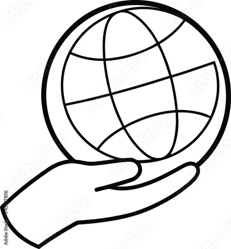 Hand holding a simplified globe illustration on white background world earth
