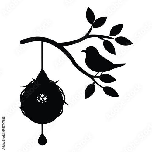 Flat Vector Silhouette of Babui Bird (Weaver Bird) in Minimal Style on White Background