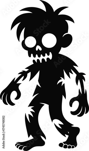 Cartoon zombie character design with outstretched arms on transparent background silhouette