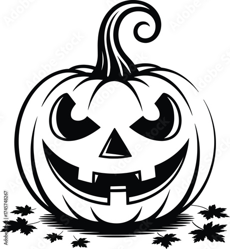 A spooky jack o lantern with a scary face on transparent background silhouette