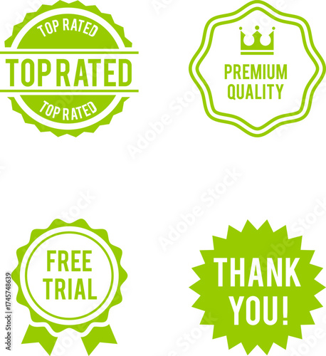 Top Rated Premium Quality Free Trial and Thank You Badges Set in Green Color