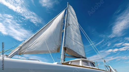 Modern rotating mast sailing experience under a bright blue sky