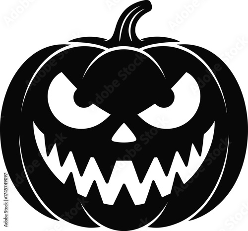 Creepy carved pumpkin with menacing face perfect for halloween on transparent background silhouette