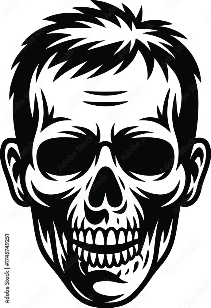 Fototapeta premium Detailed skull head graphic design element on transparent background silhouette