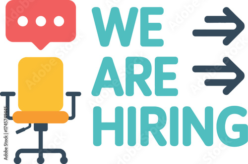We are hiring concept with office chair isolated on white background