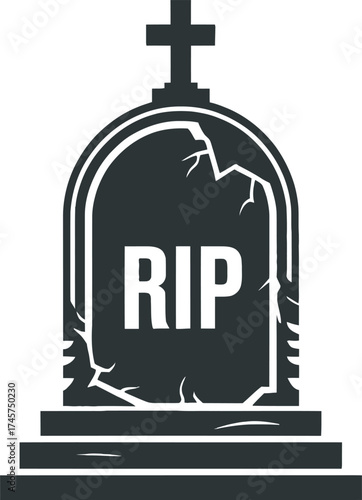 A gothic tombstone with rip inscription on transparent background silhouette