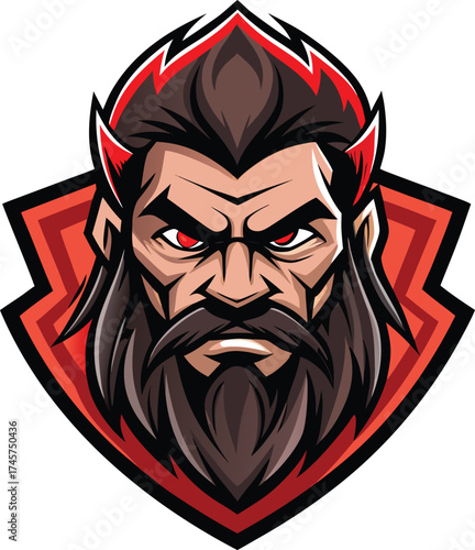 Fierce devil mascot with red eyes and horns demon character