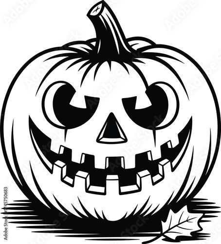 Detailed halloween pumpkin carving with spooky face on transparent background silhouette