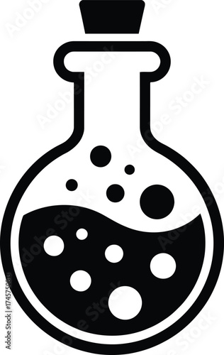 Simple black potion bottle with cork unique design on transparent background silhouette