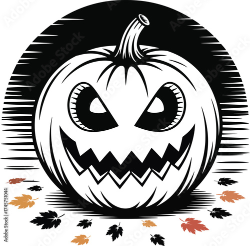 Festive halloween pumpkin with carved face on transparent background silhouette