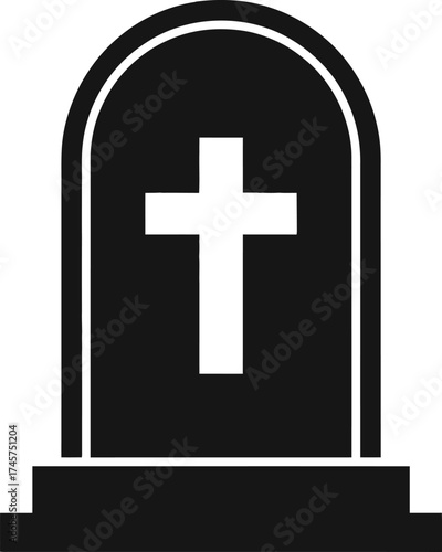 Black tombstone with white cross a gothic memorial on transparent background silhouette