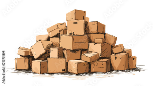 Messy Stack of Cardboard Boxes in Vector Illustration