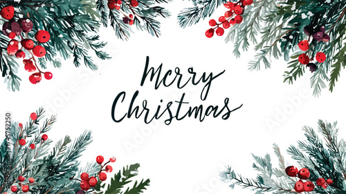 Festive Winter Border with Pine, Fir, and Berries for Creative Projects