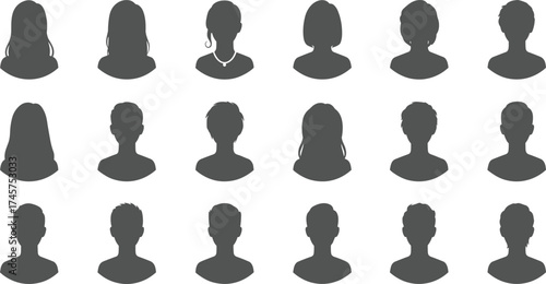 Diverse gender neutral avatar silhouettes, flat vector profile icons for UI design, social media, apps, and user interface projects