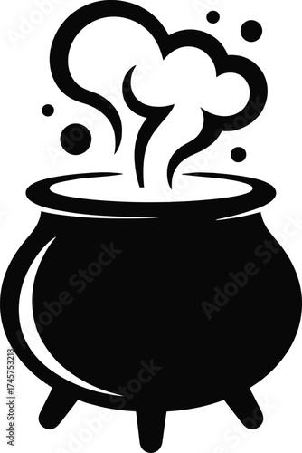 Black cauldron with swirling smoke perfect for halloween designs on transparent background silhouette