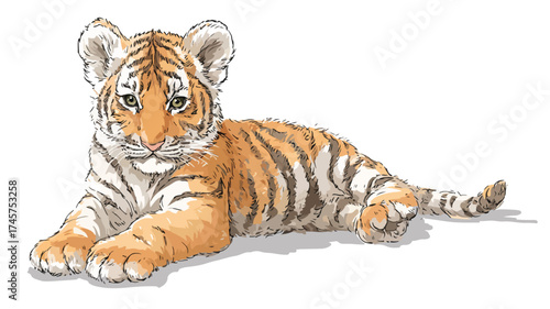 Cute Cartoon Baby Tiger Cub Wildcat Illustration