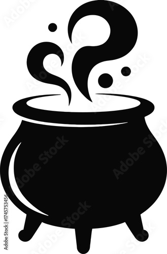 Black cauldron with swirling smoke perfect for magical designs on transparent background silhouette