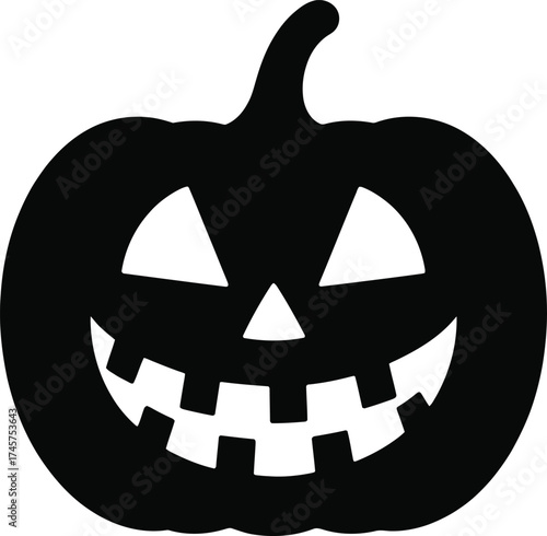 Black halloween pumpkin carving with spooky face on transparent background silhouette