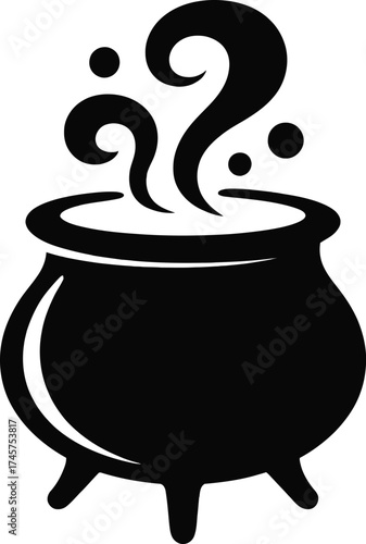 Magical potion brewing in a cauldron black silhouette on transparent background