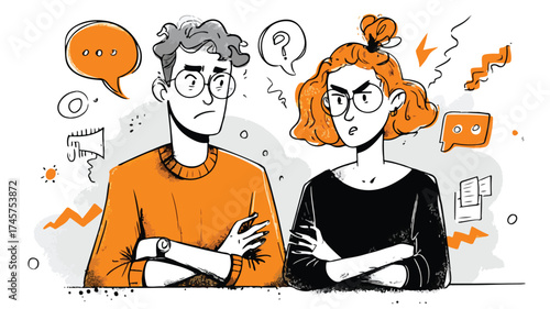 Annoyed Vector Concept Illustration with Outline Isolated