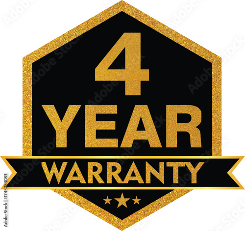 Elegant Gold and Black “4 Year Warranty” Badge – Premium Product Guarantee Label Vector Design for Quality Assurance and Reliability