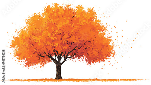 Vibrant Autumn Tree with Orange Fall Foliage - Nature Illustration