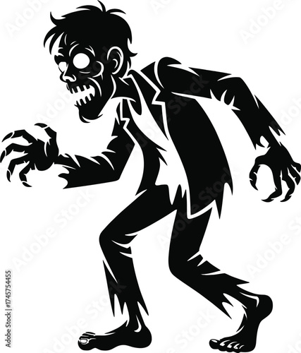 Creepy cartoon zombie character illustration with claws perfect for halloween on transparent background silhouette