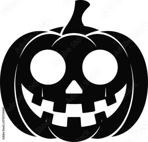Black pumpkin jack o lantern with carved face on transparent background silhouette