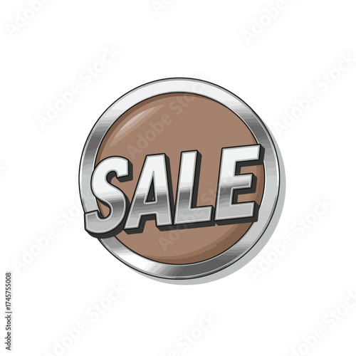 A gleaming metallic circular badge featuring the prominent word 'SALE' in bold silver, perfect for announcing special discounts, promotional offers, and marketing campaigns