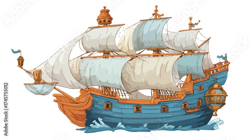Cartoon Galleon Ship Sailing Adventure on the Seafaring Ocean
