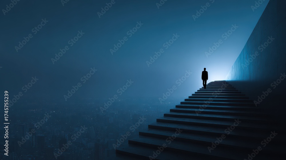 Fototapeta premium ambitions concept with businessman climbing stairs no logos no brands ar 169