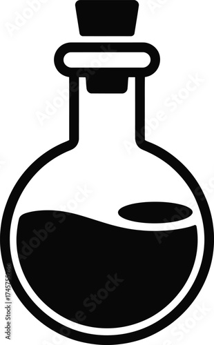 Simple black flask with cork stopper illustration on transparent background silhouette